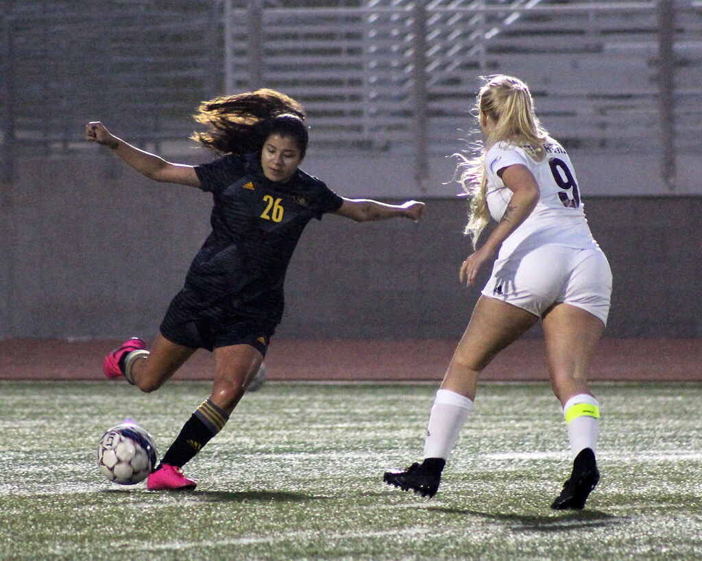 Senior Shelby Wessing defends Ottawa player Isabelle Conte in their first game of the season